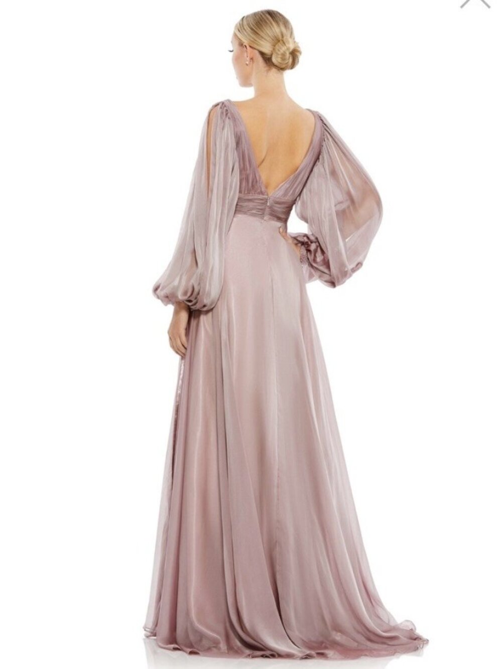 Mac Duggal Size 6 Mauve 67414 Chiffon Gown Dress Cutaway Sleeve Beaded Cuff Prom - Picture 2 of 15